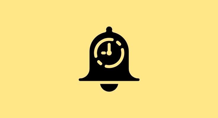 A black bell on a yellow background.