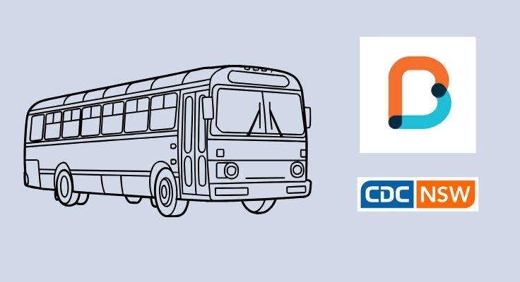 A black outline bus on the left, and the transport logos on the right.